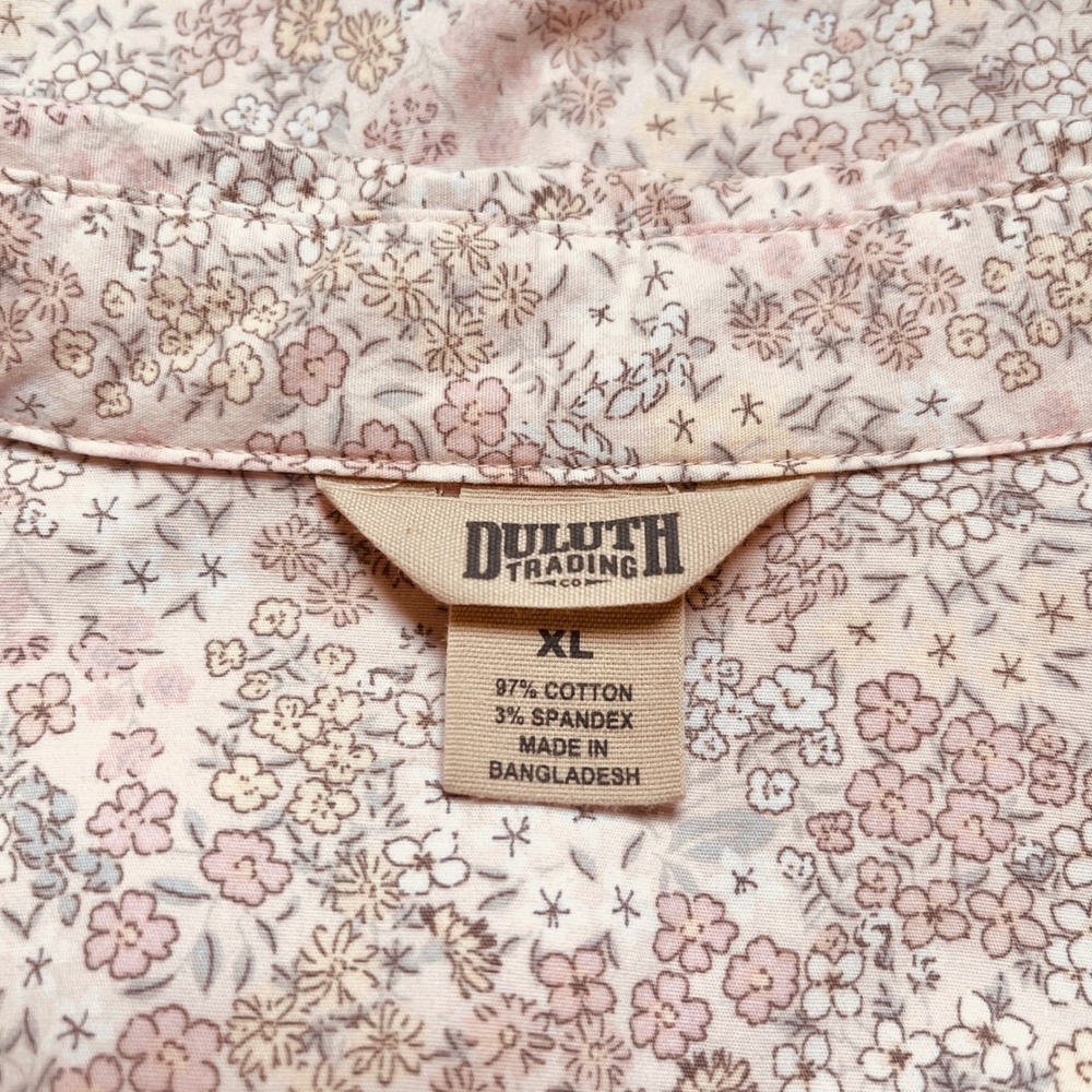 Duluth Trading Co Button Up Shirt Women's XL Dainty Floral Cream Pink Cottage - Picture 3 of 12